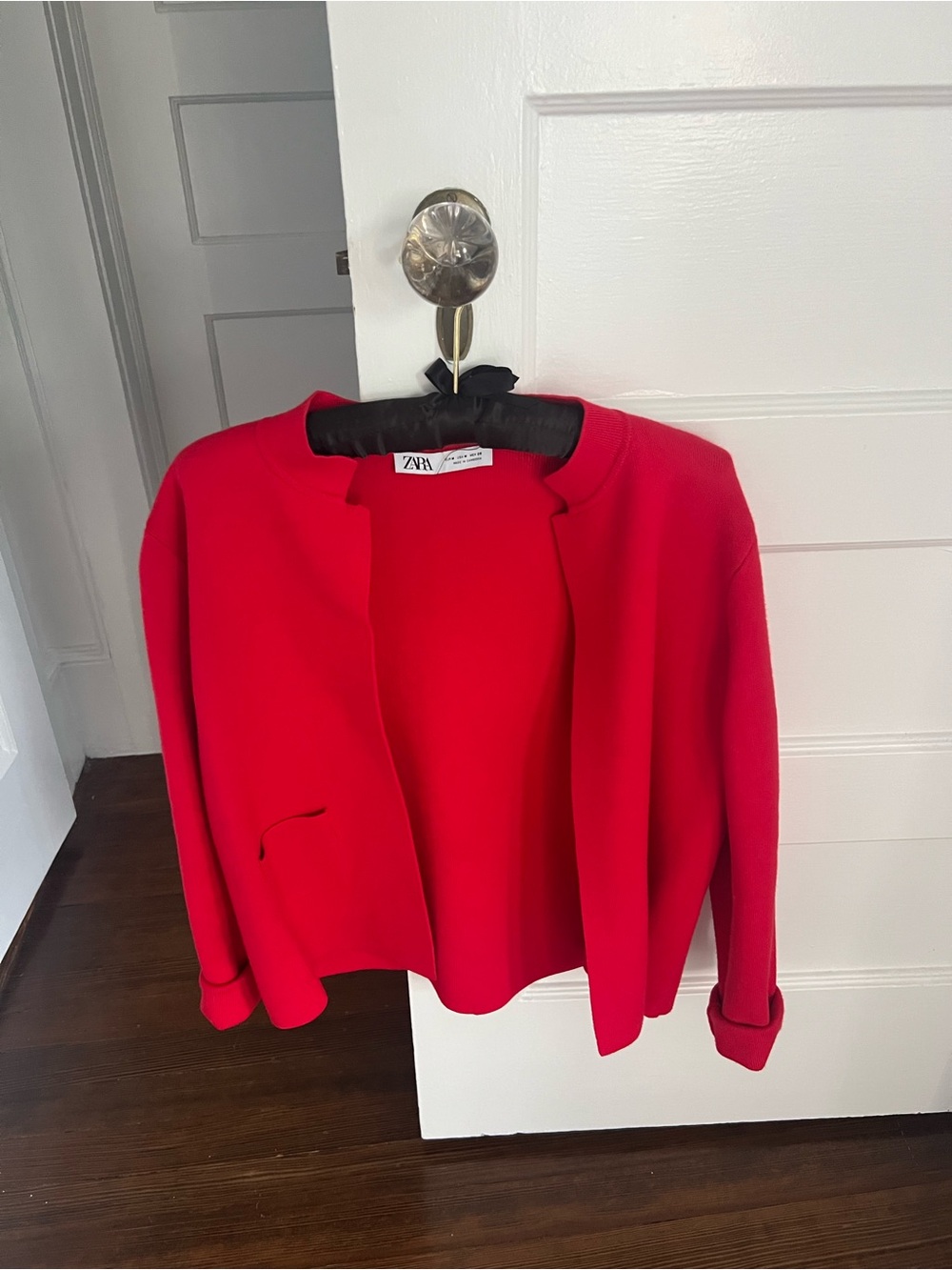 Zara Bright Red Open-Front Sweater Jacket